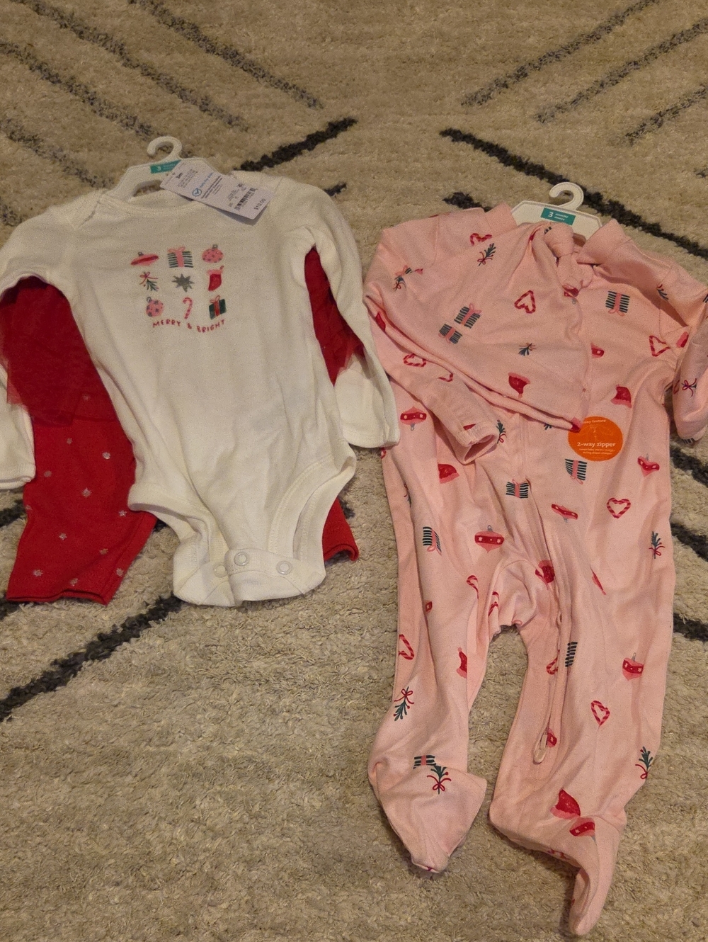 Carter's Pink & White Holiday Footed One-Piece Sleepers - 2 Pack